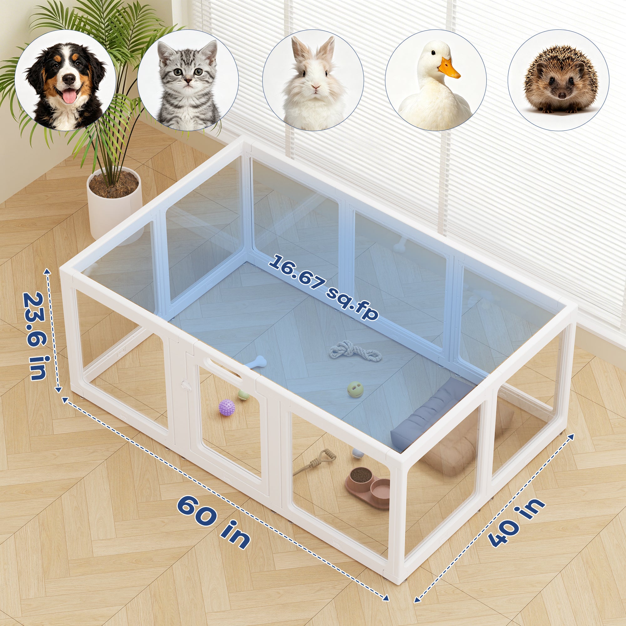 Clear Acrylic Dog Playpen Indoor, Premium Pet Play Pen for Puppies, Cats & Rabbits, Heavy Duty Foldable Dog Fence Crate Kennel