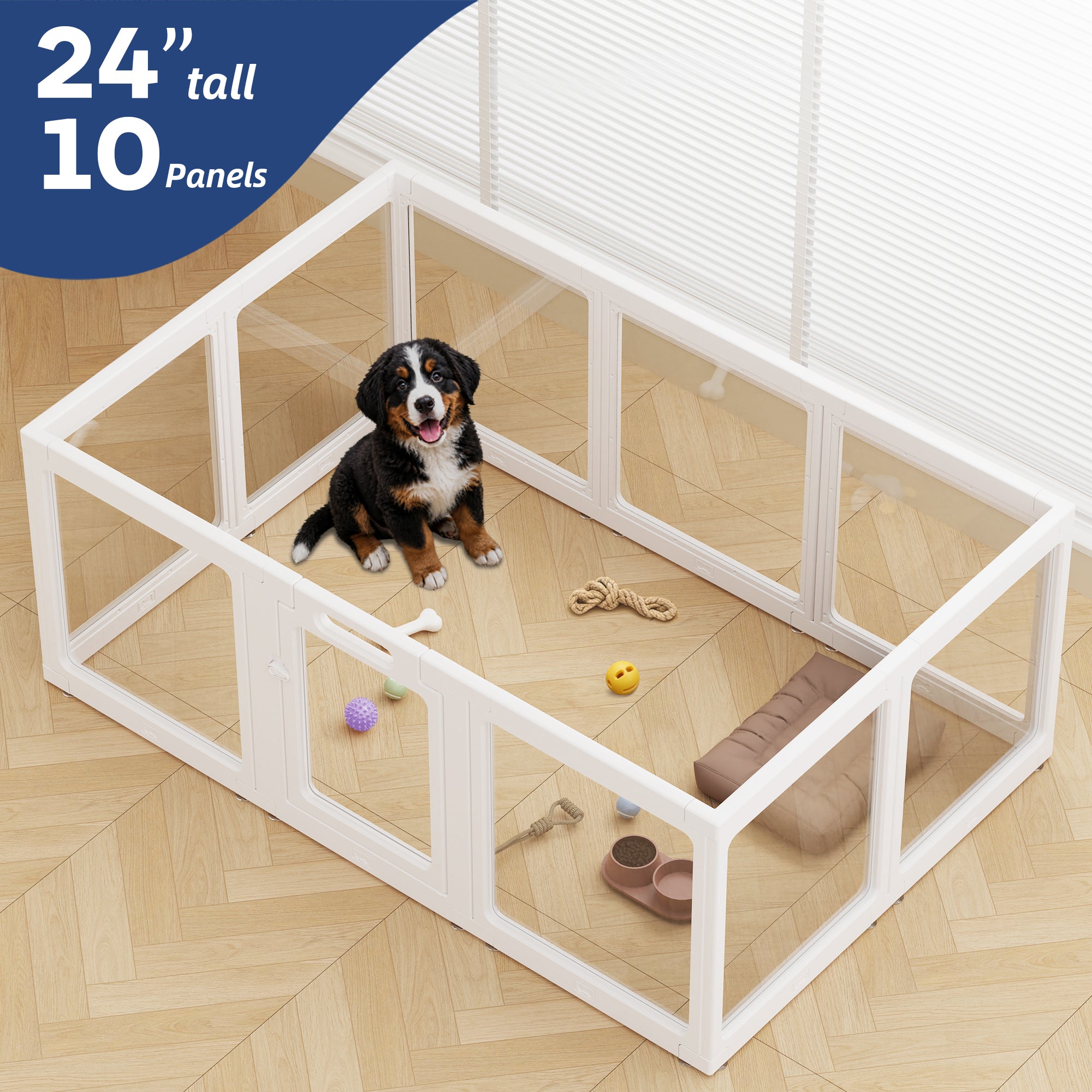Clear Acrylic Dog Playpen Indoor, Premium Pet Play Pen for Puppies, Cats & Rabbits, Heavy Duty Foldable Dog Fence Crate Kennel