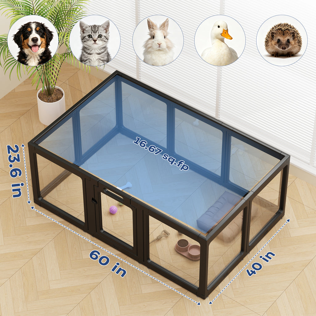Clear Acrylic Dog Playpen Indoor, Premium Pet Play Pen for Puppies, Cats & Rabbits, Heavy Duty Foldable Dog Fence Crate Kennel