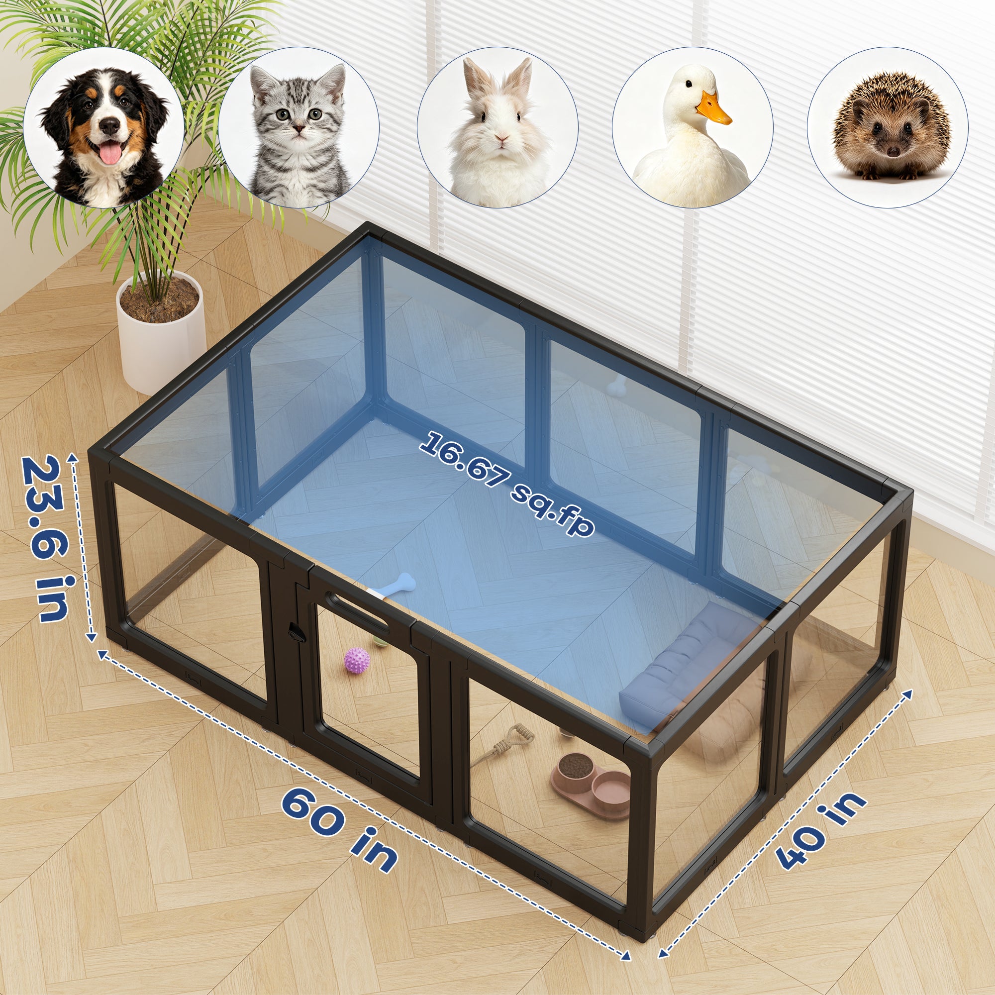 Clear Acrylic Dog Playpen Indoor, Premium Pet Play Pen for Puppies, Cats & Rabbits, Heavy Duty Foldable Dog Fence Crate Kennel