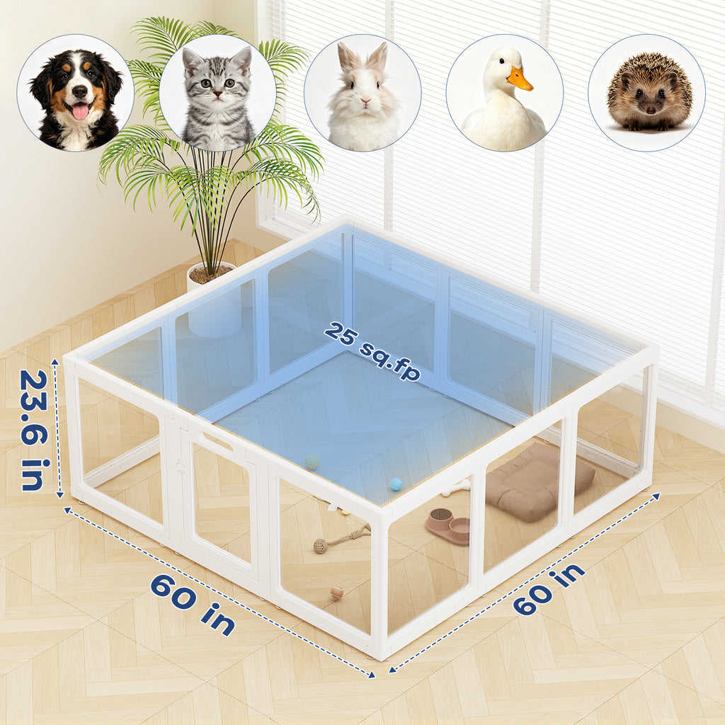 Clear Acrylic Dog Playpen Indoor, Premium Pet Play Pen for Puppies, Cats & Rabbits, Heavy Duty Foldable Dog Fence Crate Kennel
