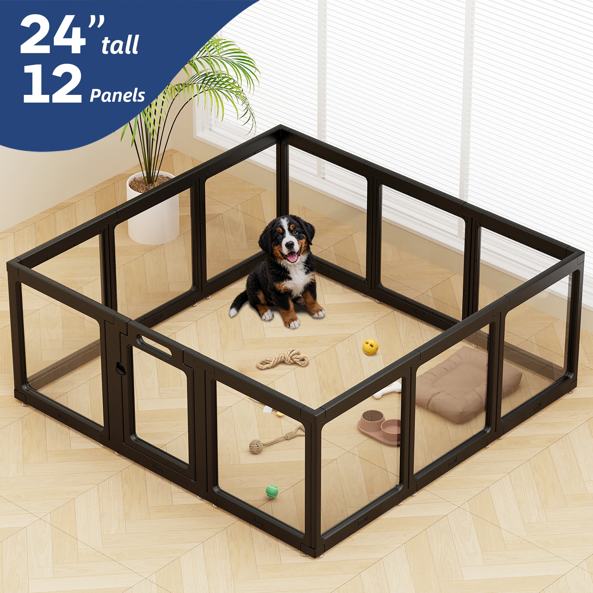 Clear Acrylic Dog Playpen Indoor, Premium Pet Play Pen for Puppies, Cats & Rabbits, Heavy Duty Foldable Dog Fence Crate Kennel
