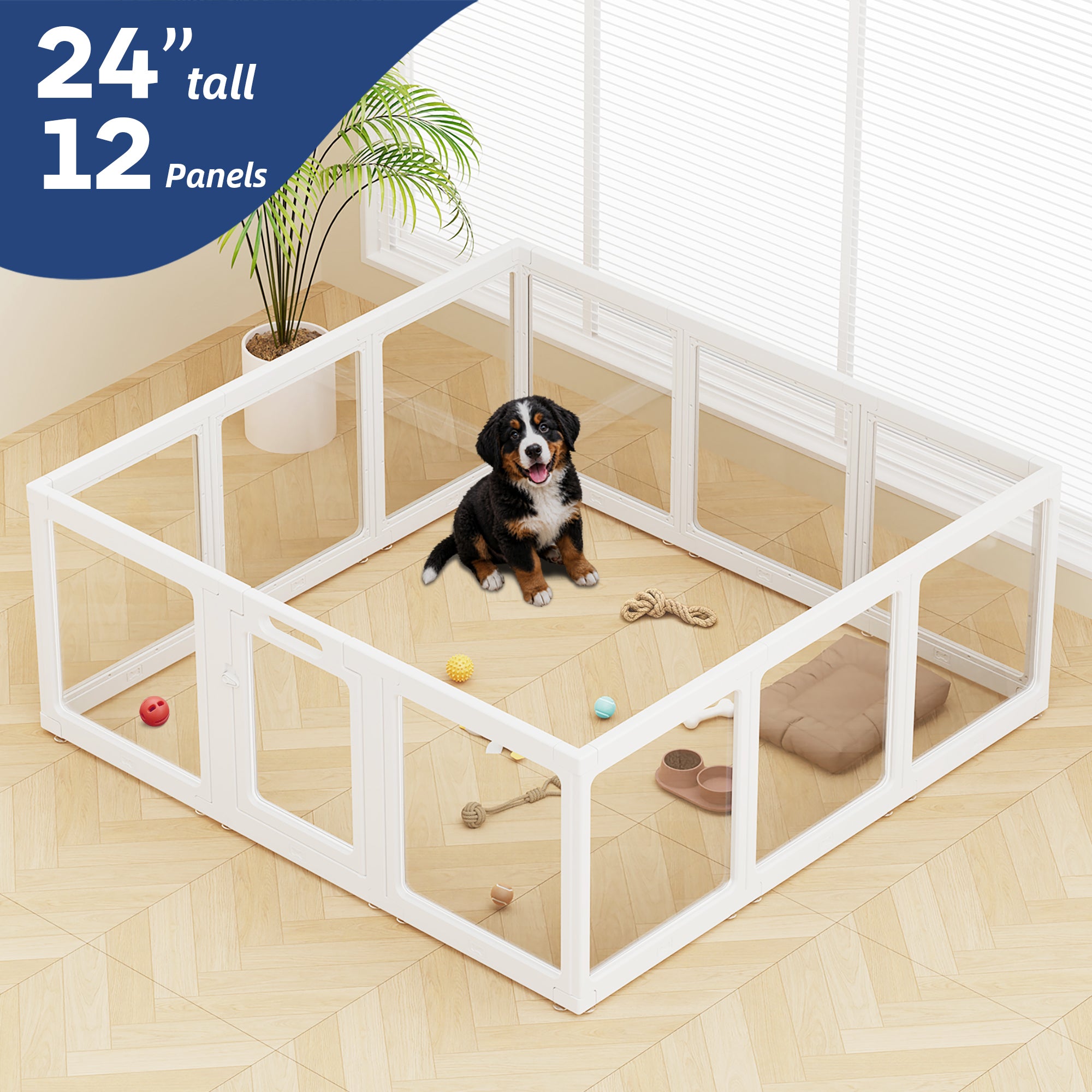 Clear Acrylic Dog Playpen Indoor, Premium Pet Play Pen for Puppies, Cats & Rabbits, Heavy Duty Foldable Dog Fence Crate Kennel