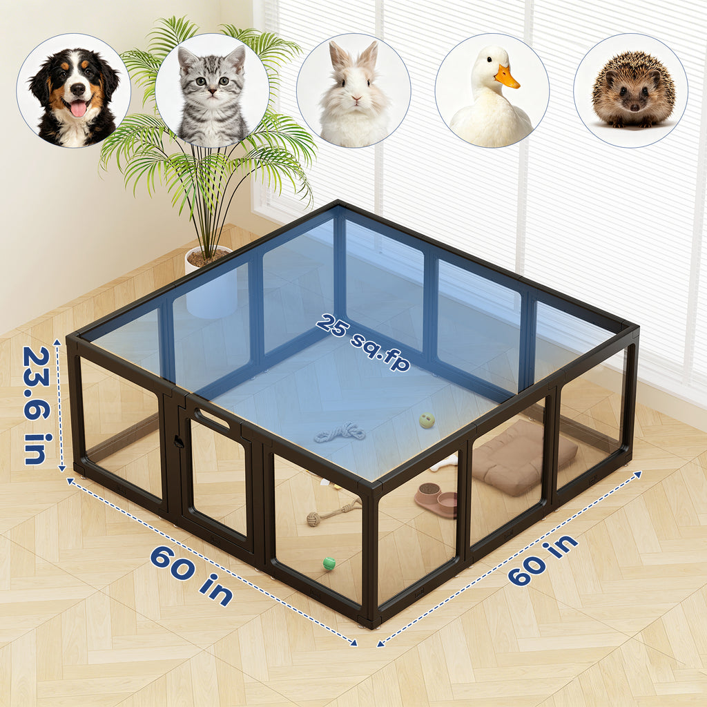 Clear Acrylic Dog Playpen Indoor, Premium Pet Play Pen for Puppies, Cats & Rabbits, Heavy Duty Foldable Dog Fence Crate Kennel