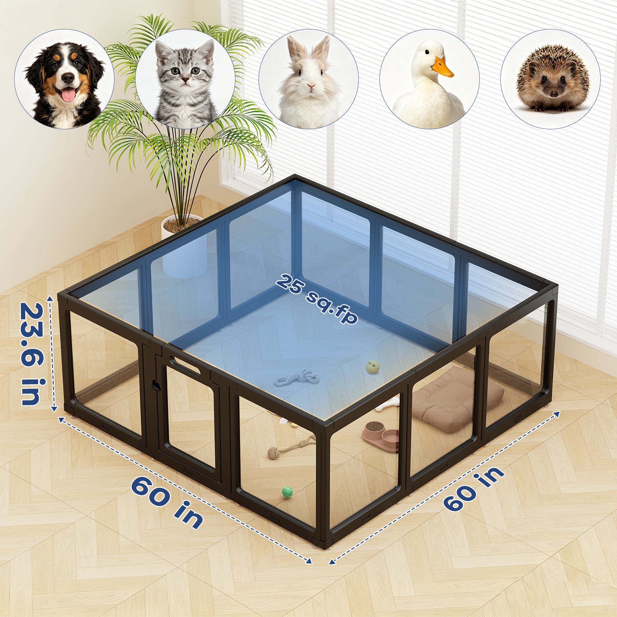 Clear Acrylic Dog Playpen Indoor, Premium Pet Play Pen for Puppies, Cats & Rabbits, Heavy Duty Foldable Dog Fence Crate Kennel