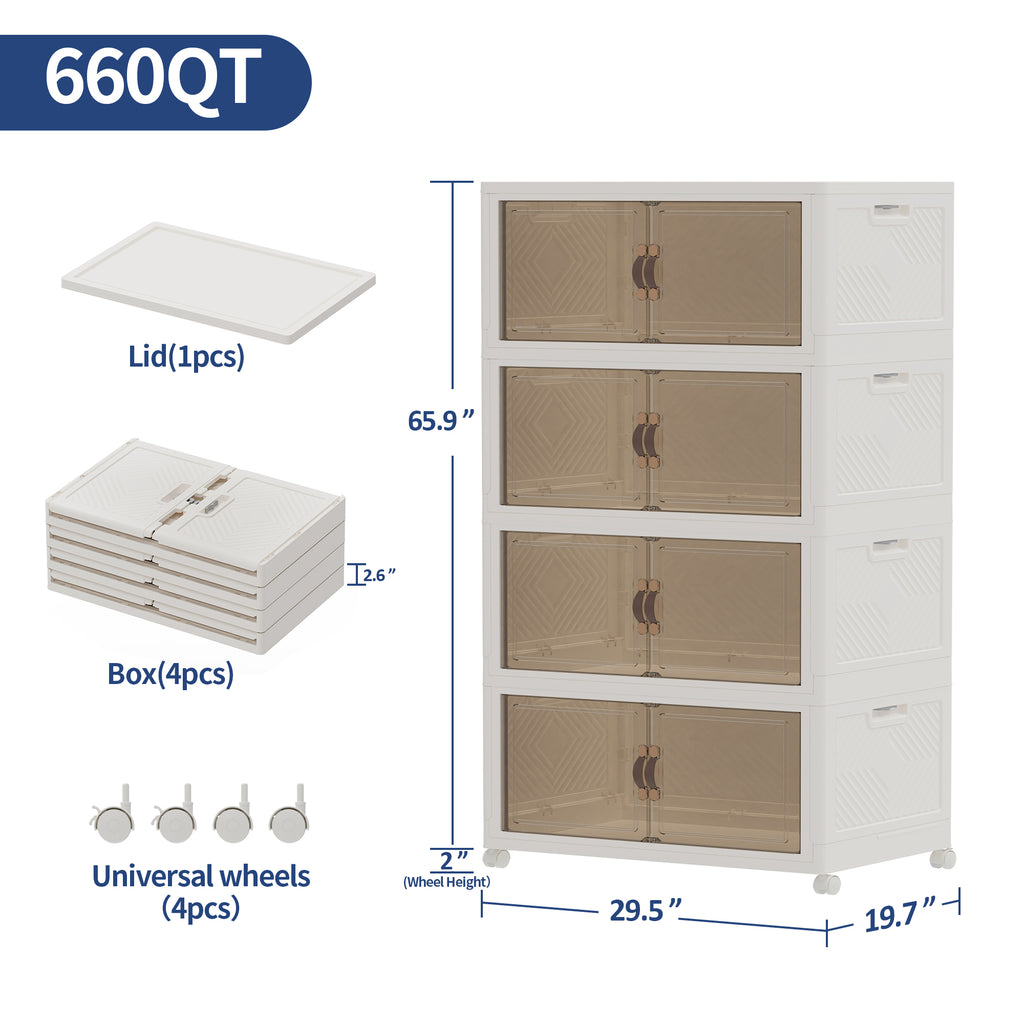 ClimbHope Collapsible Stackable Storage Bin with Lid, Rolling Cabinet with Doors for Garage & Home