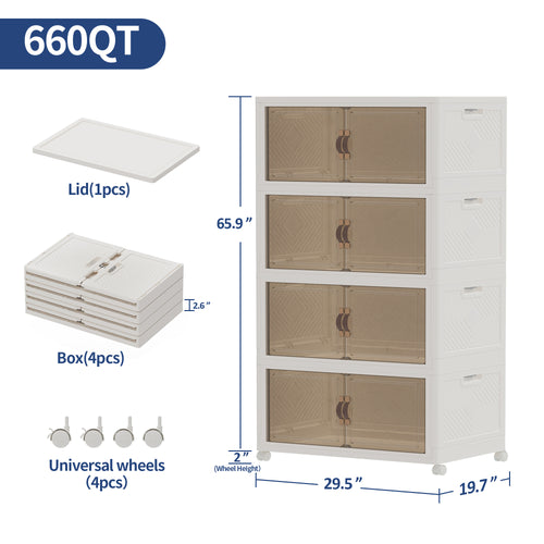ClimbHope Collapsible Stackable Storage Bins with Lids, Rolling Storage Cabinet with Doors for Home & Garage