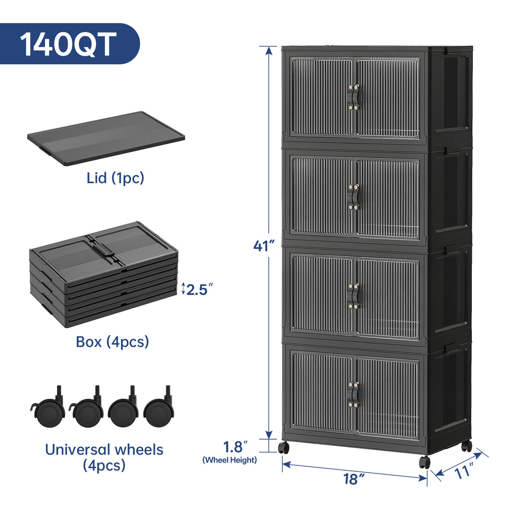 ClimbHope Collapsible Stackable Storage Bins with Lids, Folding Plastic Storage Box with Doors for Home, Closet