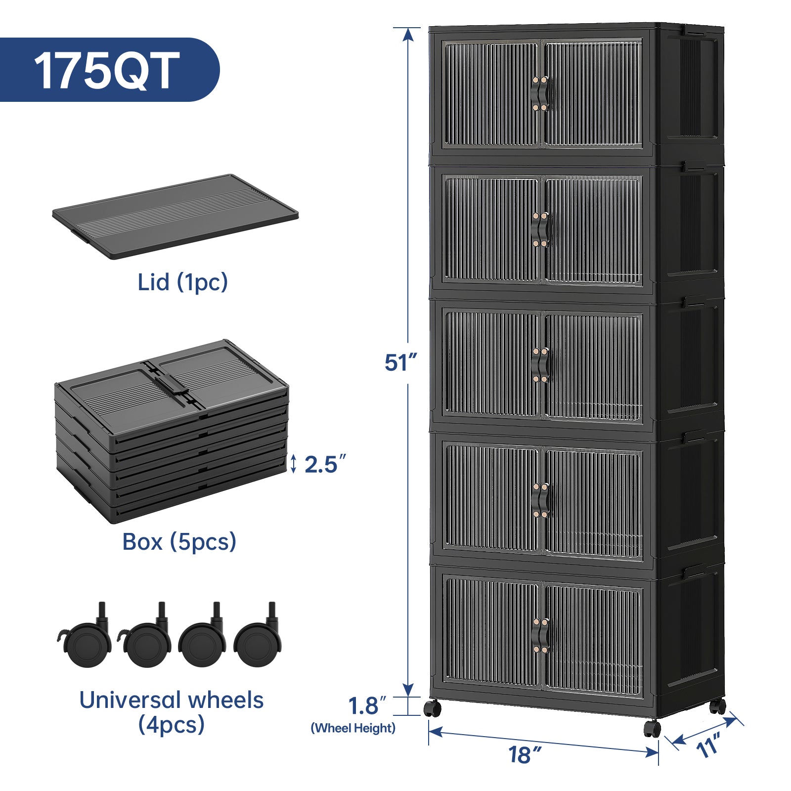 ClimbHope Collapsible Stackable Storage Bins with Lids, Folding Plastic Storage Box with Doors for Home, Closet
