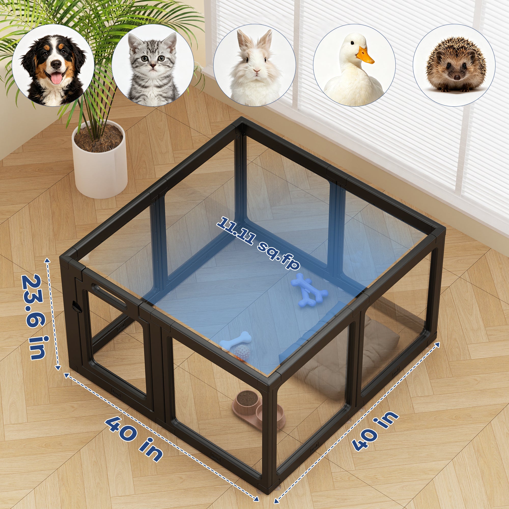 Clear Acrylic Dog Playpen Indoor, Premium Pet Play Pen for Puppies, Cats & Rabbits, Heavy Duty Foldable Dog Fence Crate Kennel