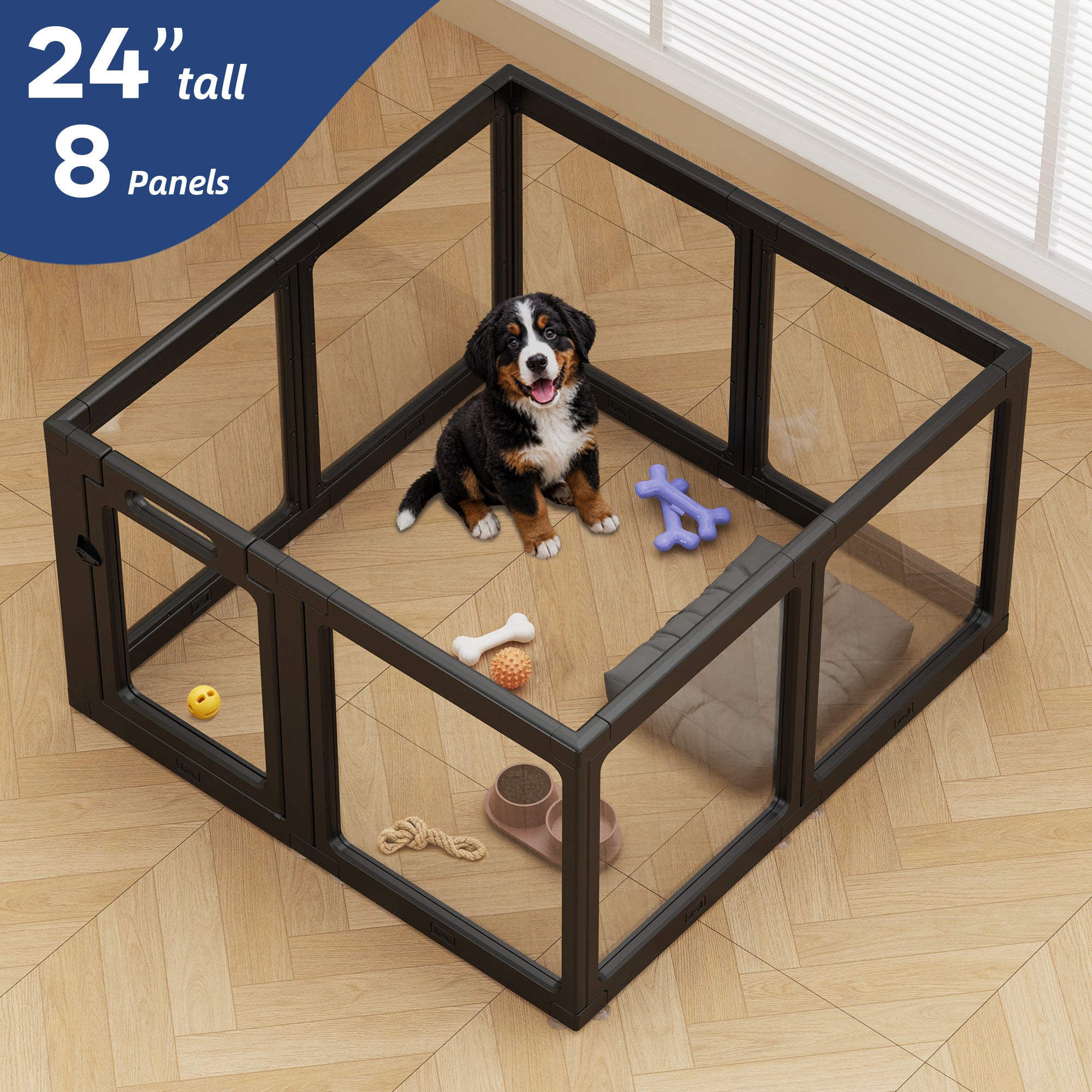 Clear Acrylic Dog Playpen Indoor, Premium Pet Play Pen for Puppies, Cats & Rabbits, Heavy Duty Foldable Dog Fence Crate Kennel