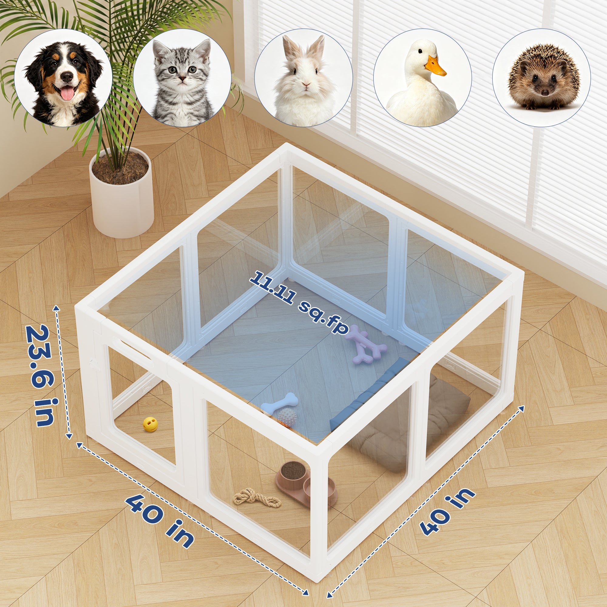 Clear Acrylic Dog Playpen Indoor, Premium Pet Play Pen for Puppies, Cats & Rabbits, Heavy Duty Foldable Dog Fence Crate Kennel