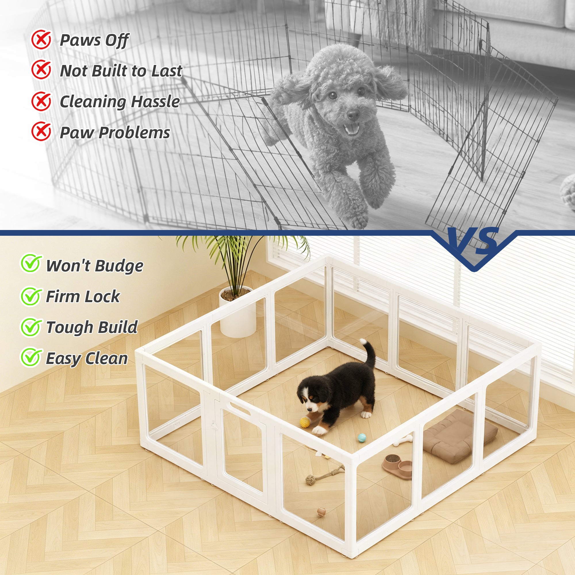 Clear Acrylic Dog Playpen Indoor, Premium Pet Play Pen for Puppies, Cats & Rabbits, Heavy Duty Foldable Dog Fence Crate Kennel