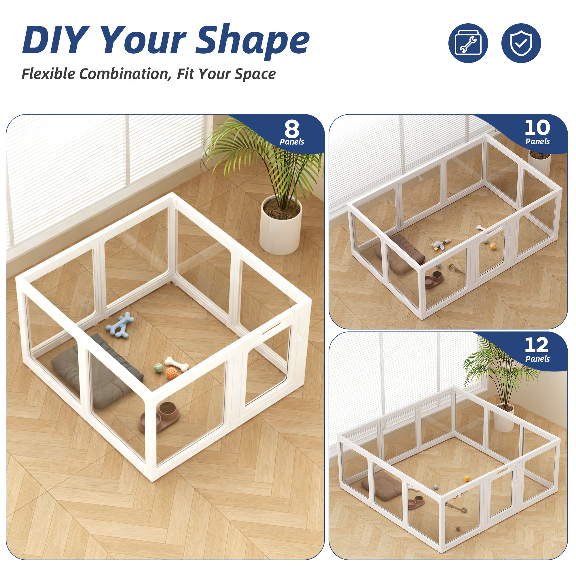 Clear Acrylic Dog Playpen Indoor, Premium Pet Play Pen for Puppies, Cats & Rabbits, Heavy Duty Foldable Dog Fence Crate Kennel