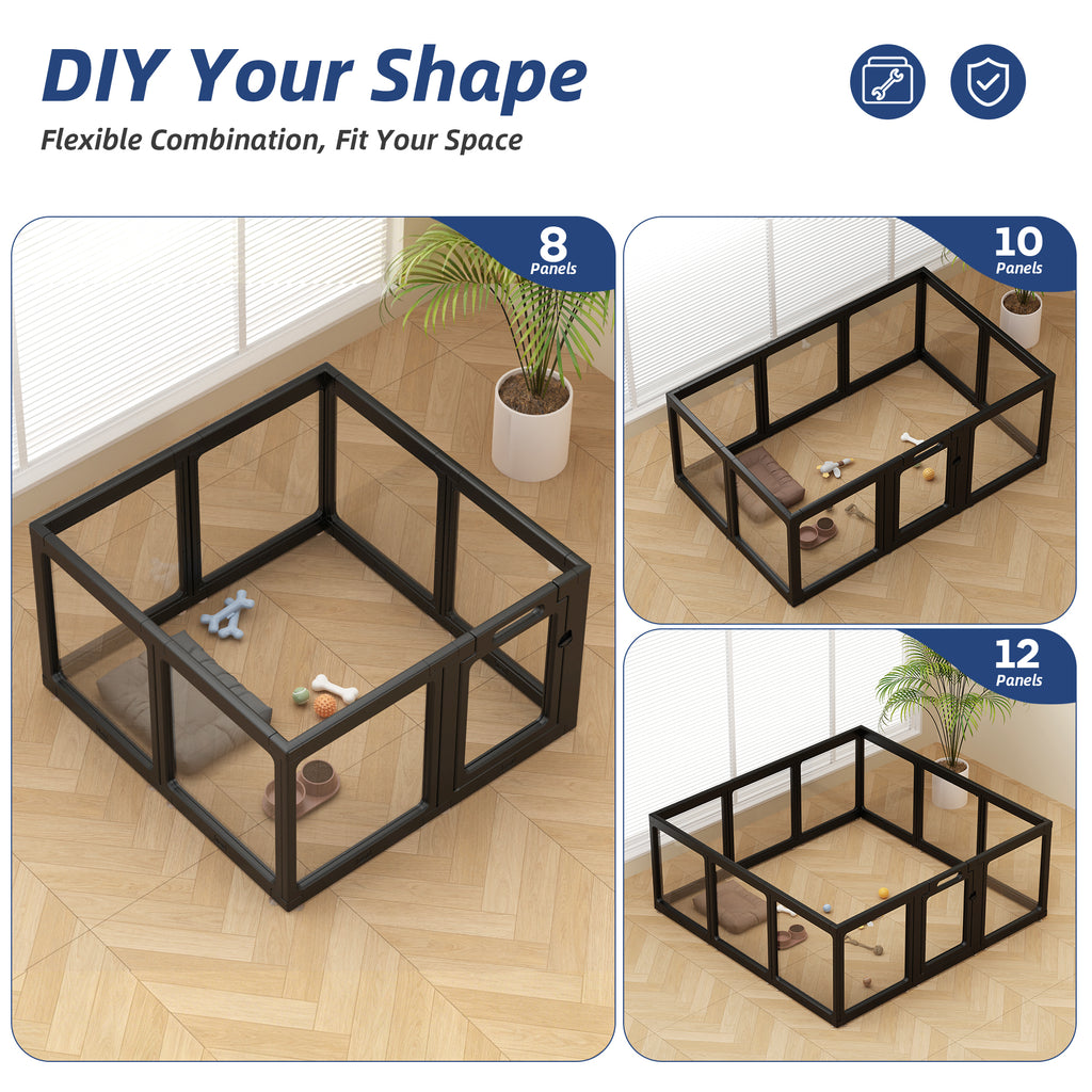 Clear Acrylic Dog Playpen Indoor, Premium Pet Play Pen for Puppies, Cats & Rabbits, Heavy Duty Foldable Dog Fence Crate Kennel