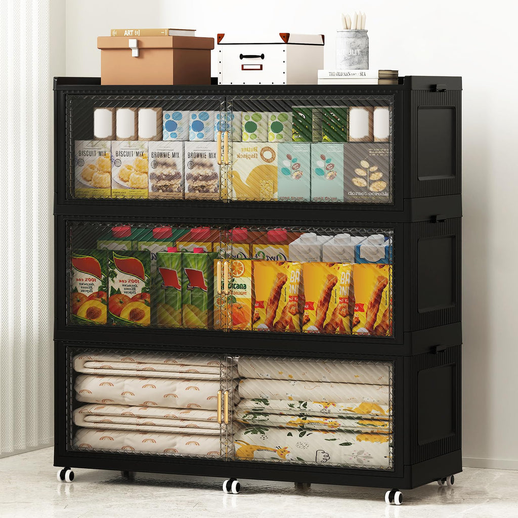 ClimbHope Collapsible Stackable Extra-Large Storage Bins with Lids, Folding Plastic Storage Cabinet with Doors for the Home, Closet and Garage
