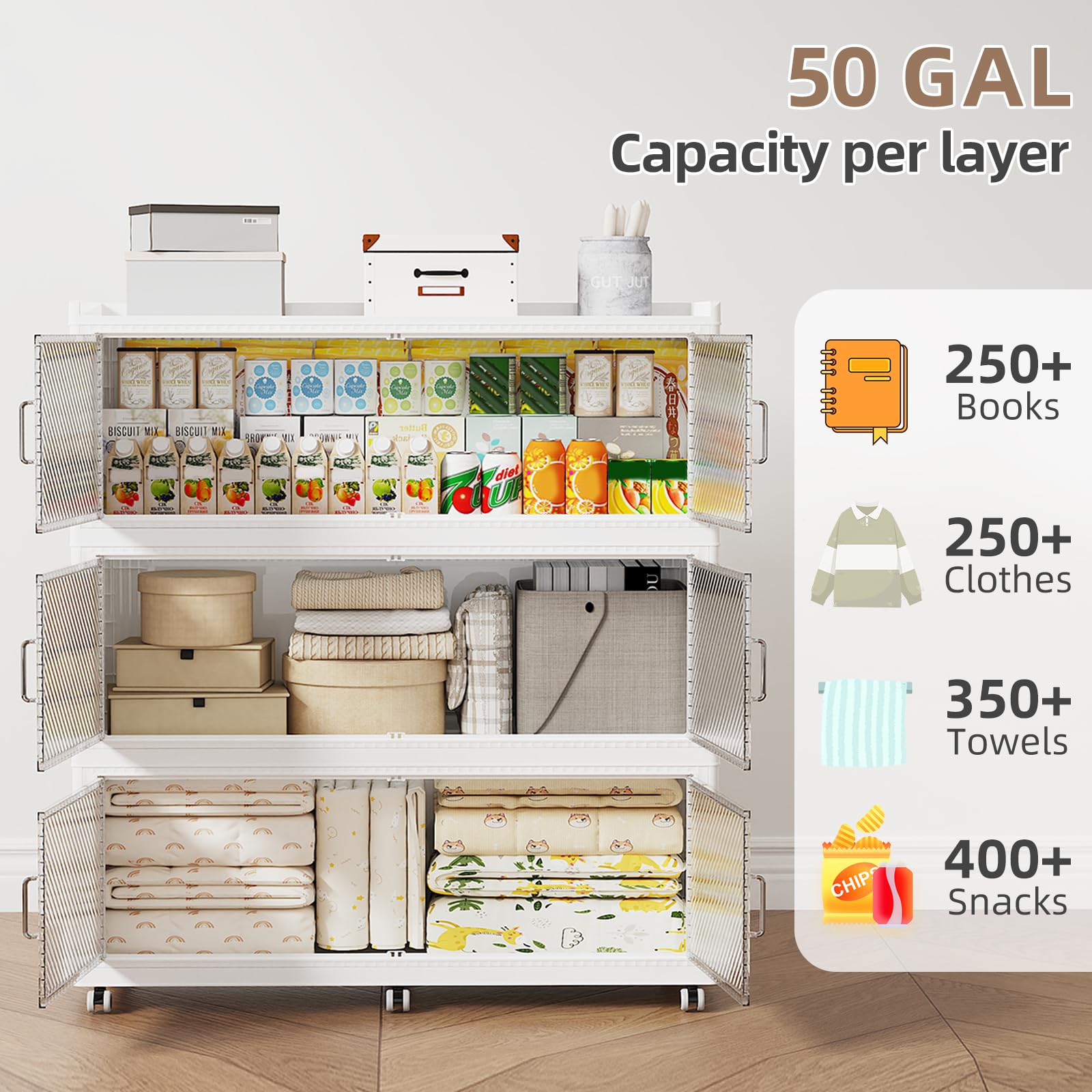 ClimbHope Collapsible Stackable Extra-Large Storage Bins with Lids, Folding Plastic Storage Cabinet with Doors for the Home, Closet and Garage