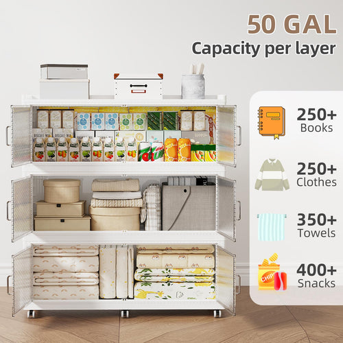 ClimbHope Collapsible Stackable Extra-Large Storage Bins with Lids, Folding Plastic Storage Cabinet with Doors for the Home, Closet and Garage